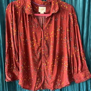Anthropologie Maeve Alden Polka Dot Button Down Top Medium